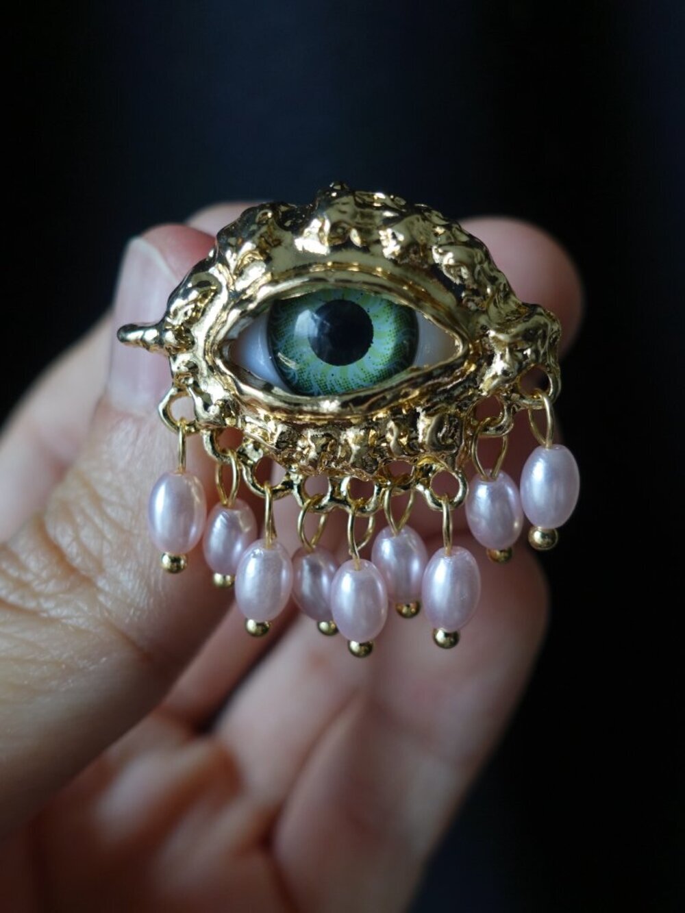 🆕️ Schiaparelli Inspired Style Gold Eye Ring with Pearls NWOT - Picture 13 of 15